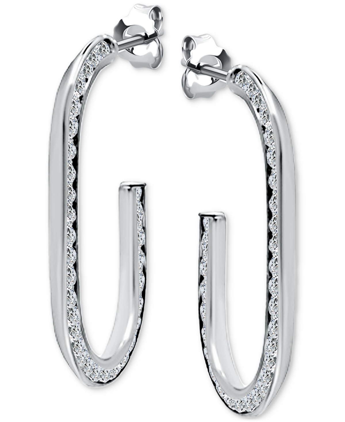 Giani Bernini Cubic Zirconia Channel-set Oval Hoop Earrings In Sterling Silver, Exclusively At Macy's In Silver