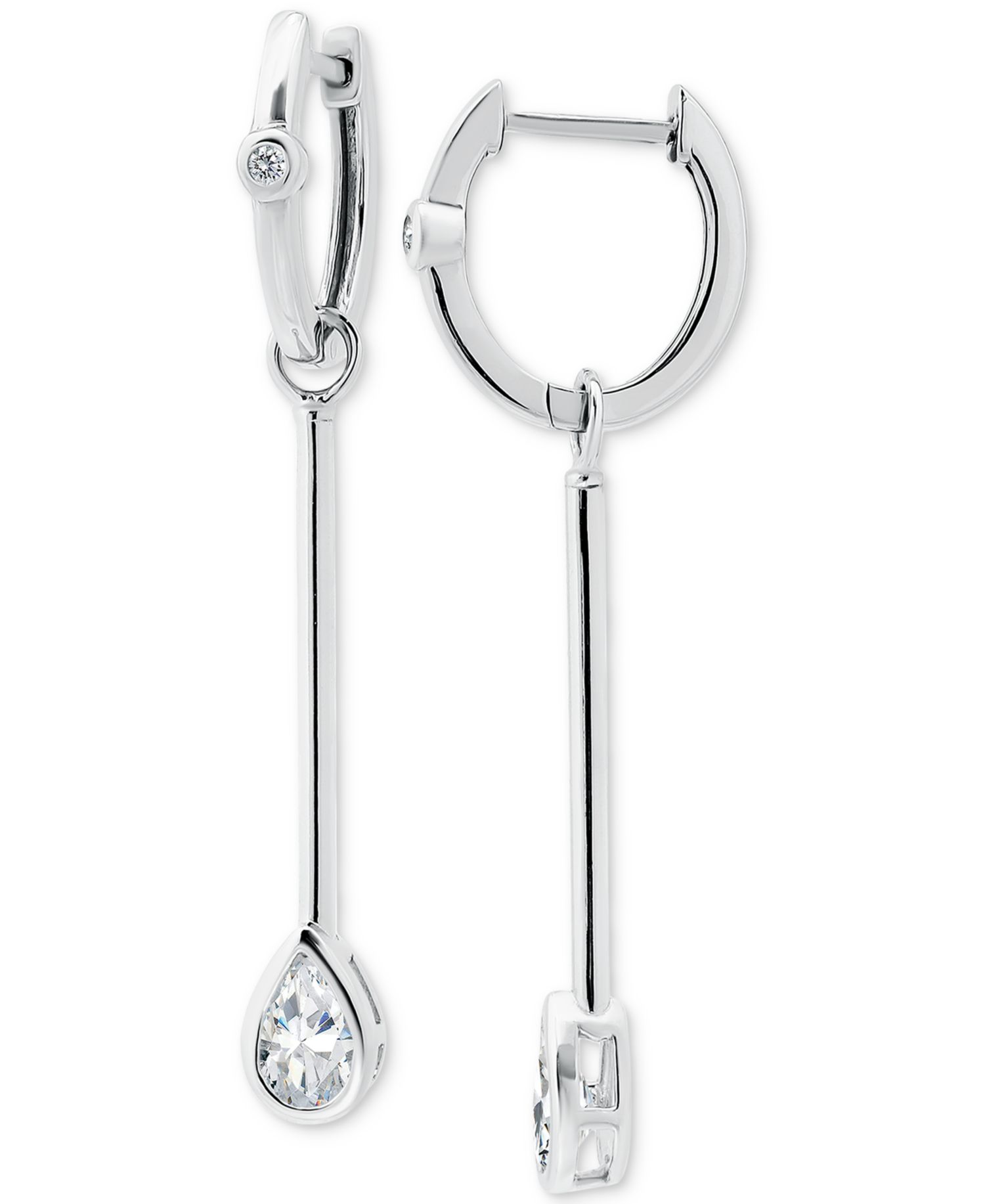 Cubic Zirconia Pear Bezel Dangle Hoop Earrings in Sterling Silver