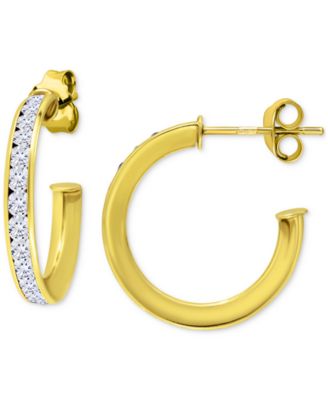 Cubic Zirconia Channel Set Small Hoop Earrings in Sterling Silver, 0.79"