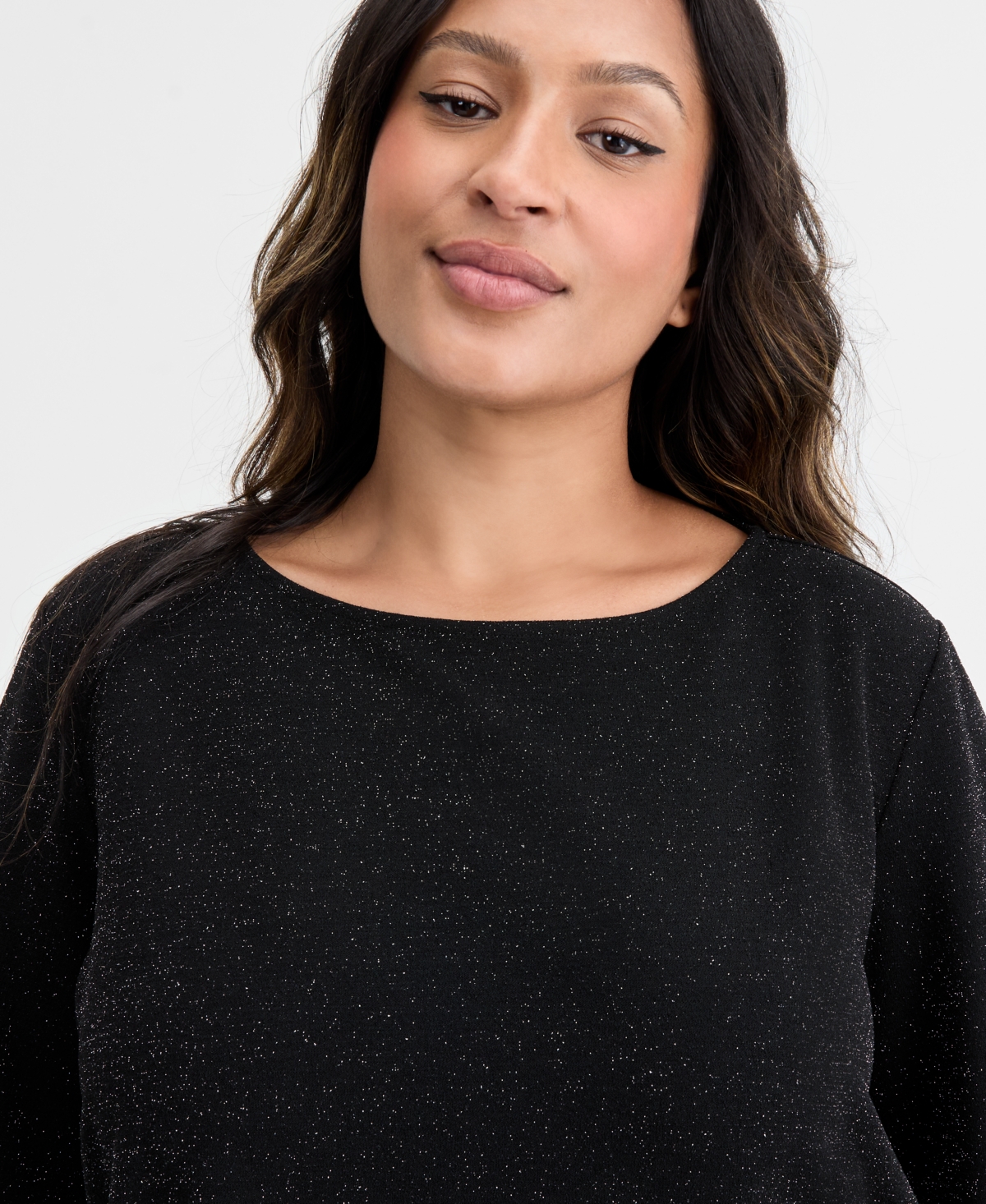 Ak Anne Klein Plus Size Bell-Sleeve Knit Pullover Top
