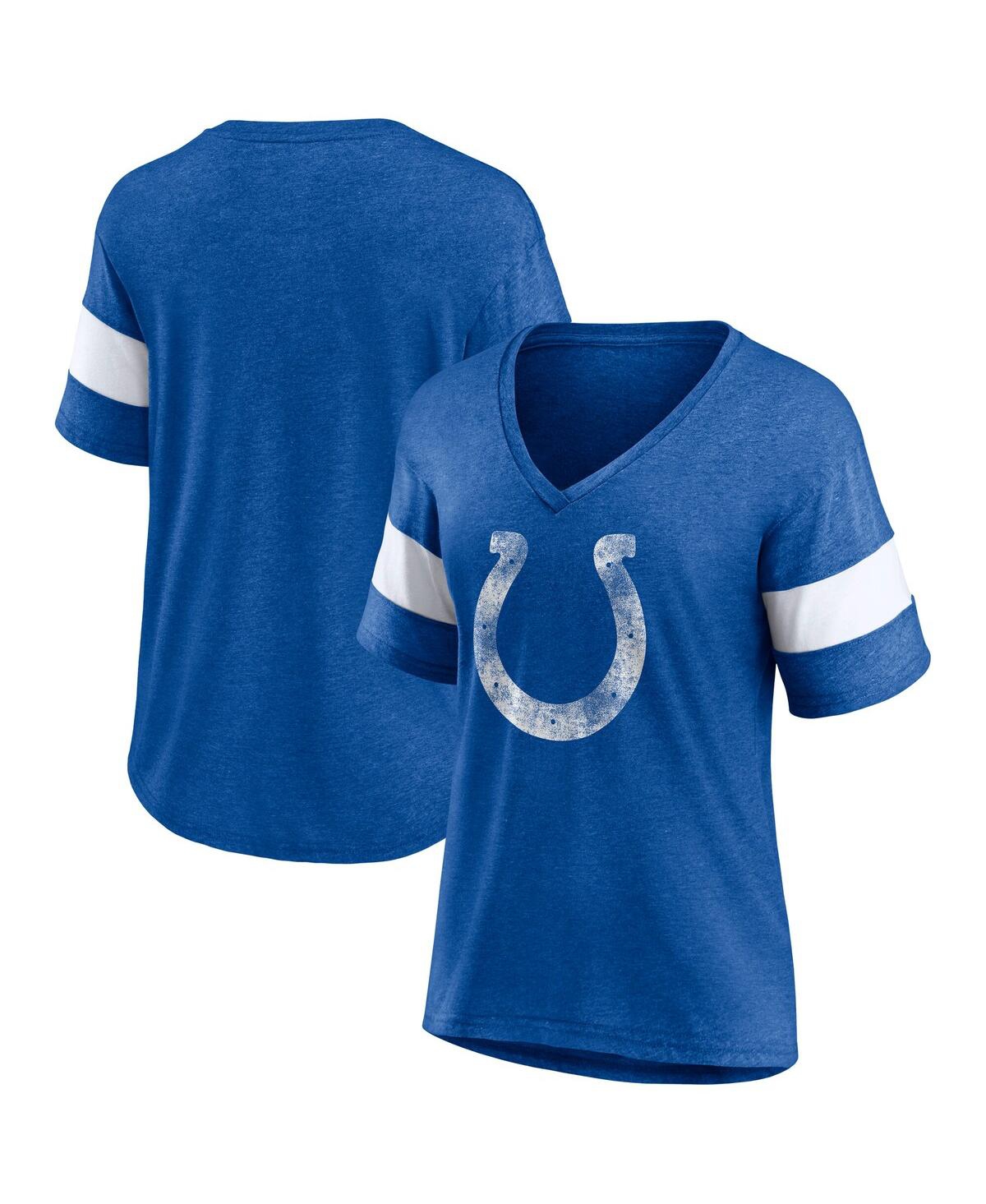 Women's Heathered Royal/White Indianapolis Colts Distressed Team Tri-Blend V-Neck T-Shirt - Heather Royal, White