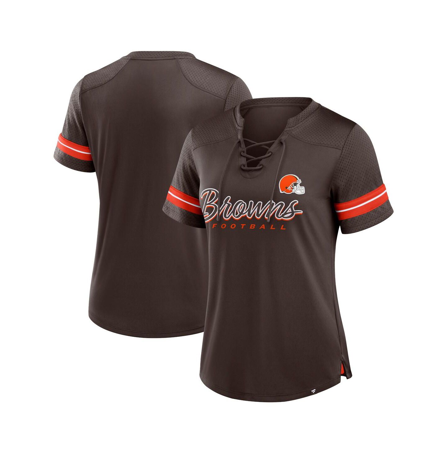 Женская футболка Fanatics Brown Cleveland Browns Play Script Lace-Up — фото 1