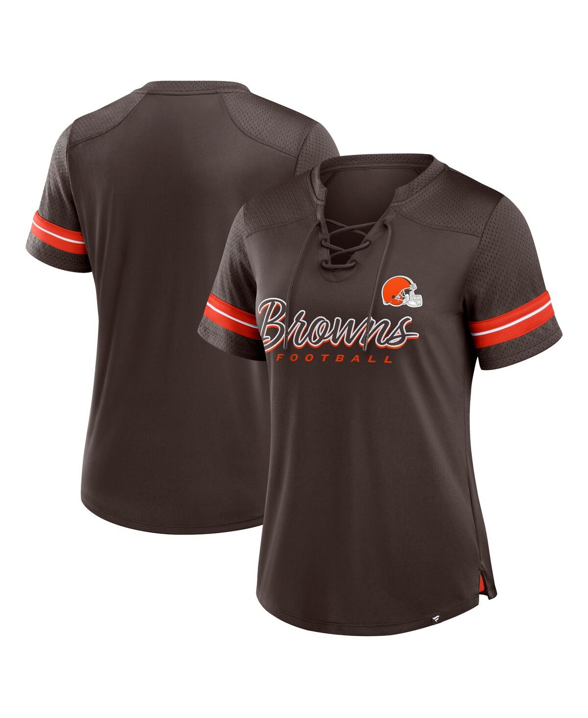 Women's Brown Cleveland Browns Play Script Lace-Up T-Shirt - Brown