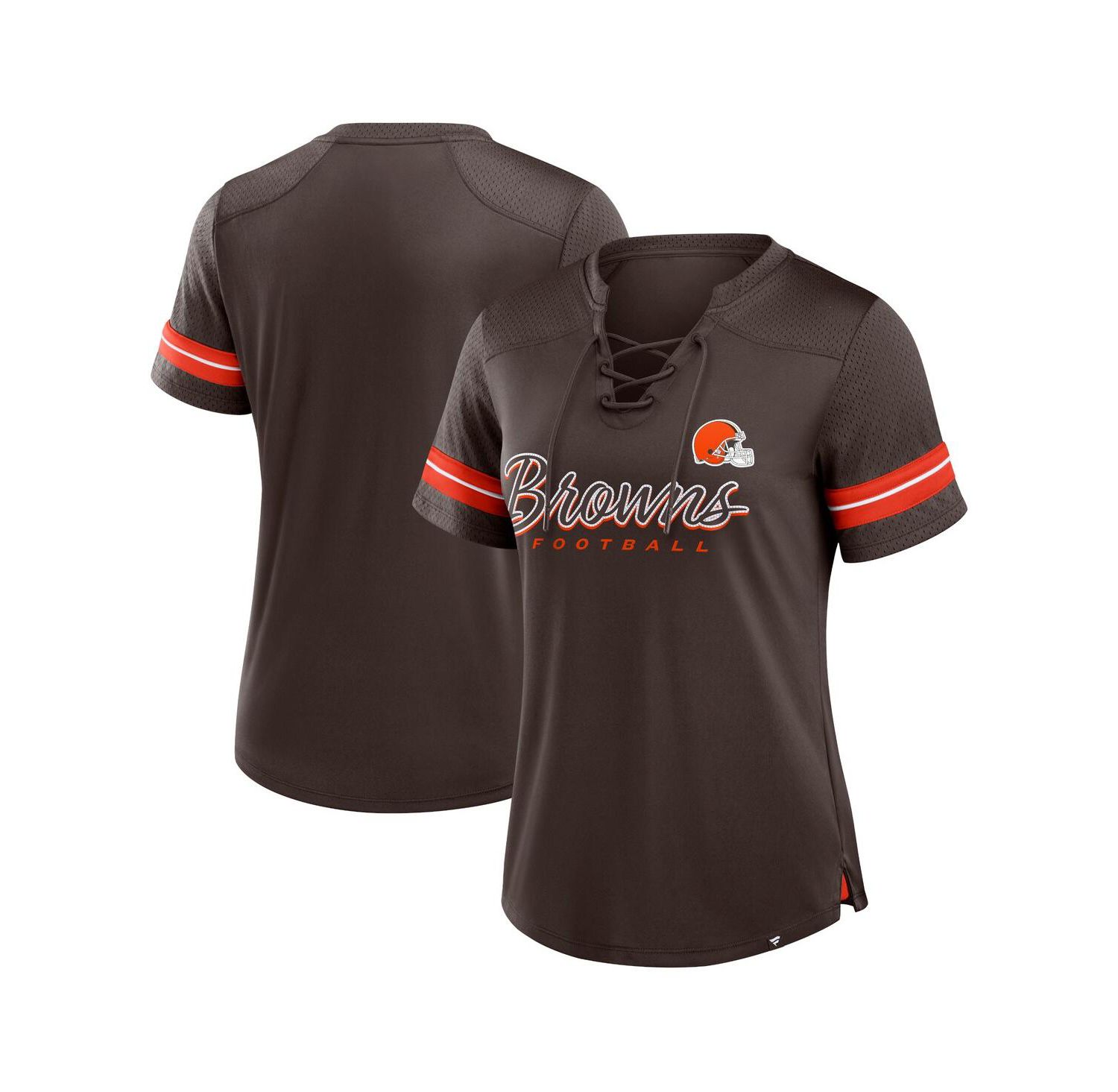 Women's Brown Cleveland Browns Play Script Lace-Up T-Shirt