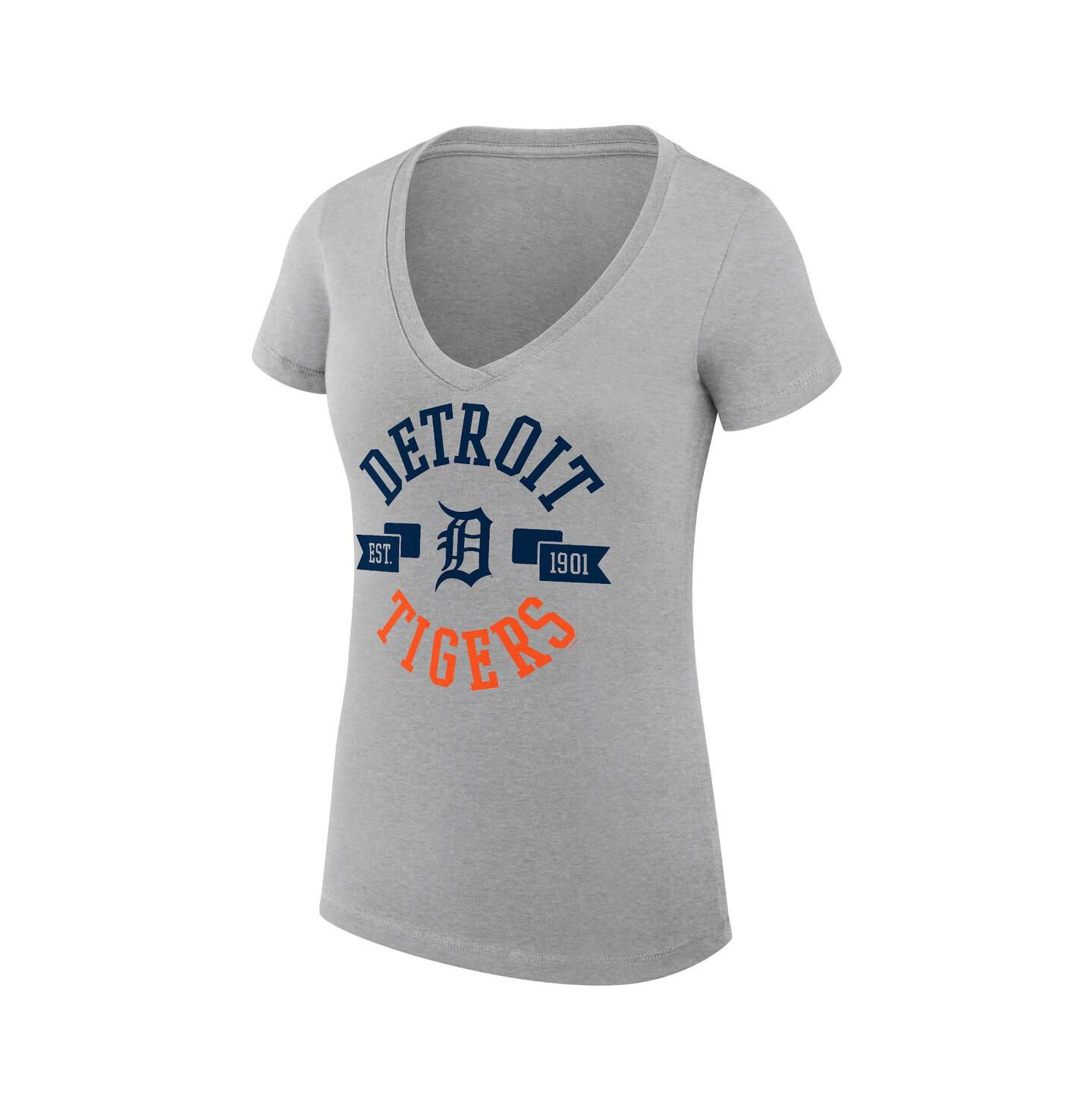 Женская футболка G-III 4Her by Carl Banks Heather Gray Detroit Tigers City Graphic V-Neck Fitted — фото 2