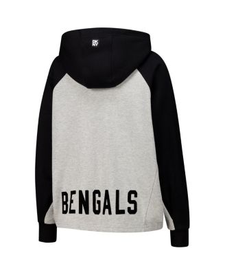 Women's Gray/Black Cincinnati Bengals Joy Cropped Raglan Pullover Hoodie