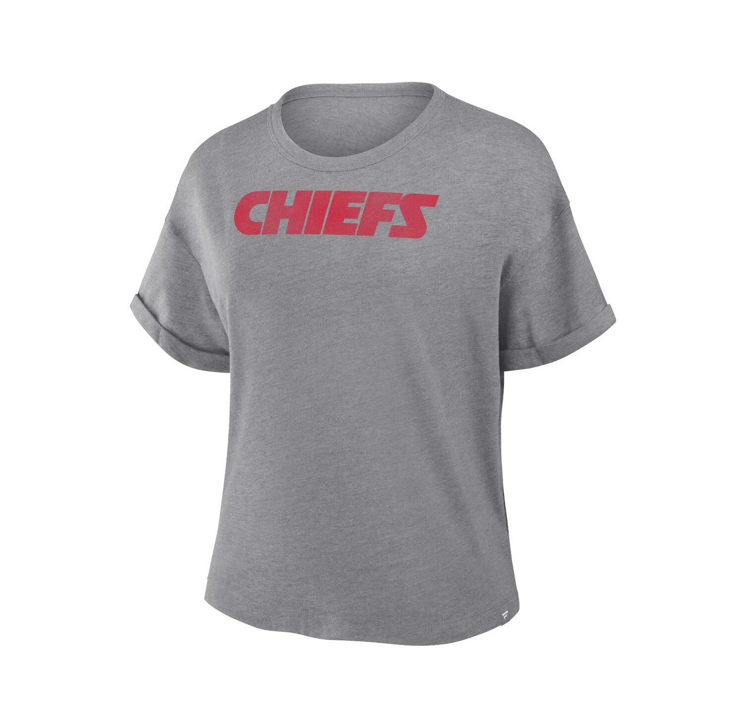 Women's Heather Gray Kansas City Chiefs Swing Pass Tri-Blend Boxy T-Shirt