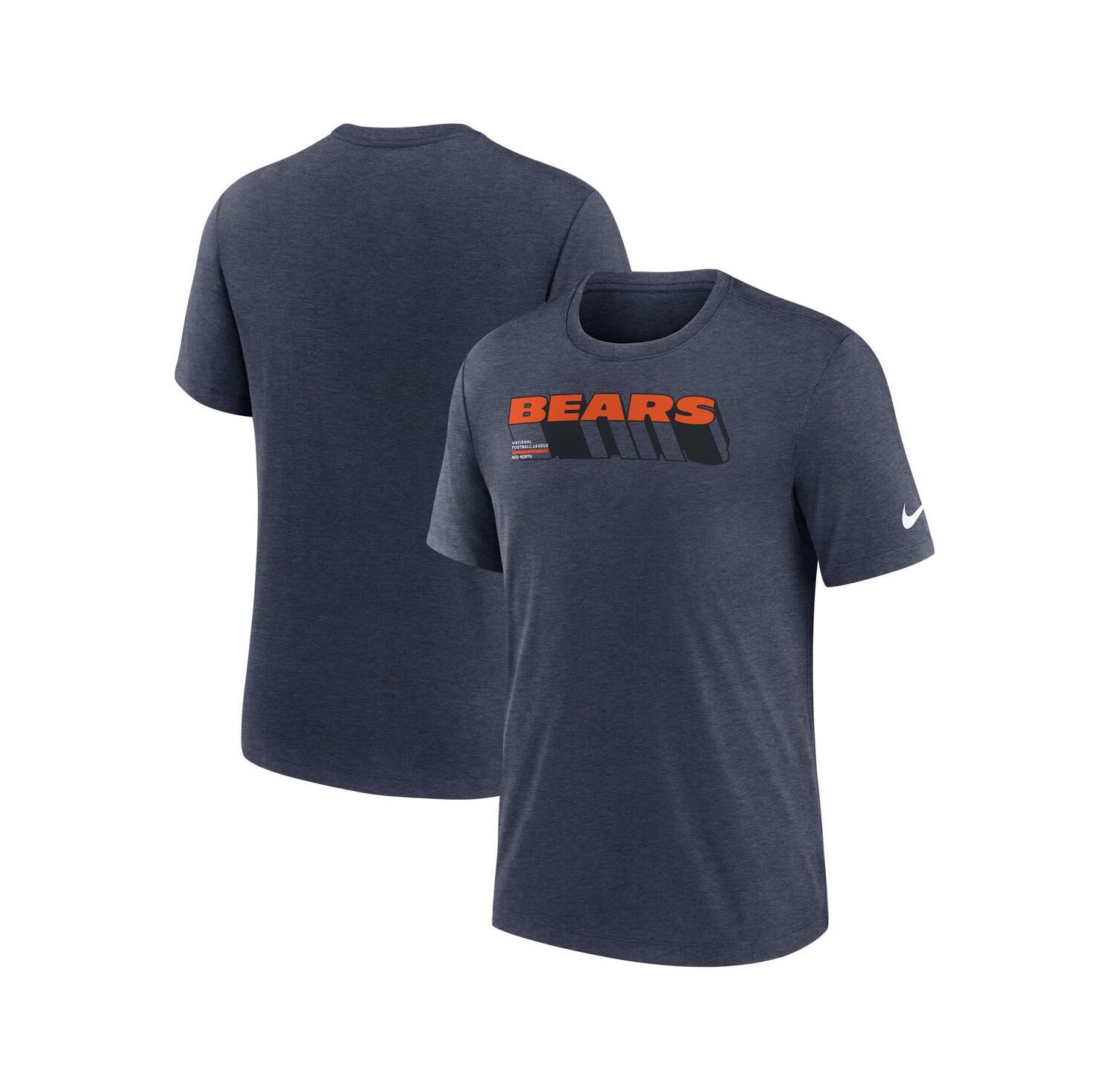 Men's Heather Navy Chicago Bears Long Pass Tri-Blend T-Shirt