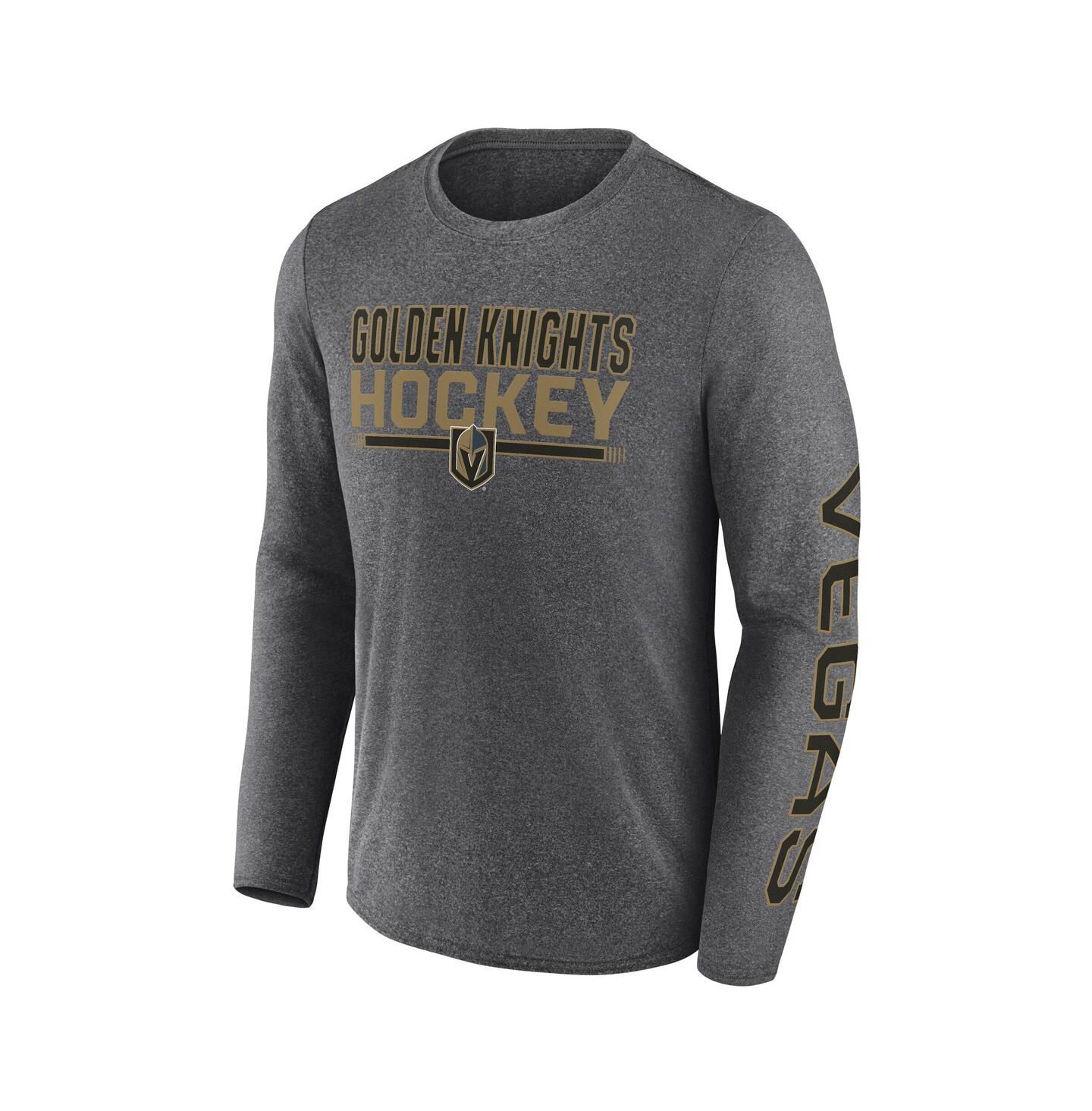 Мужская футболка Fanatics Heather Charcoal Vegas Golden Knights Sweep Iconic Synthetic Long Sleeve — фото 2