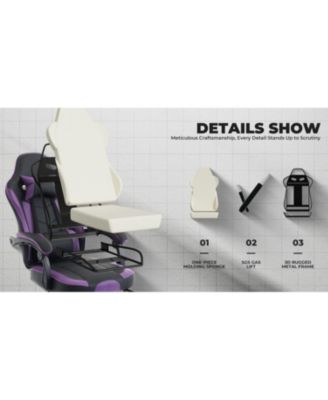 Gaming Chair with Footrest & Massage - Black/Purple