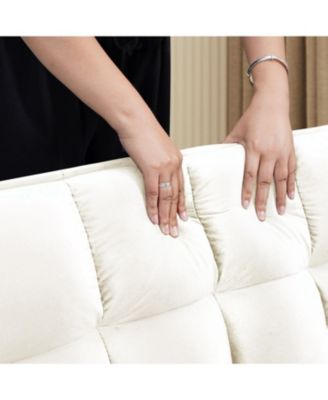 Foldable Velvet Sofa Bed with USB Desk (Beige)