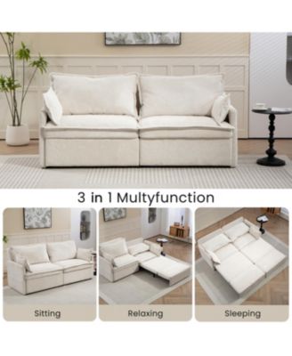 Pull-Out Corduroy Sleeper Sofa Bed w/ Storage & USB