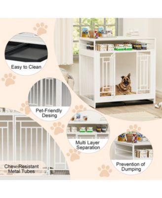 43" Dog Crate Furniture with Storage White