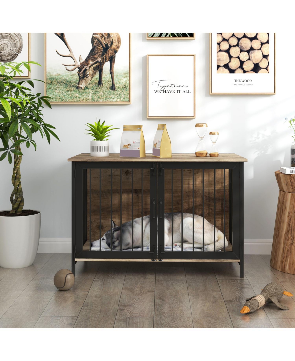 Wooden Dog Crate Furniture - Large/Medium - Natural wood