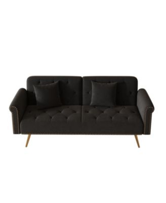 Black Velvet Sofa Bed with Nailhead Trim & Pillow