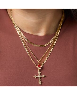 Layered Cross & Gem Necklace