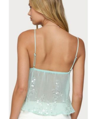 Women's Sequin Sheer Mesh Babydoll Top