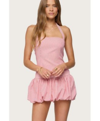 Women's Pinstripe Bubble Skirt Mini Dress