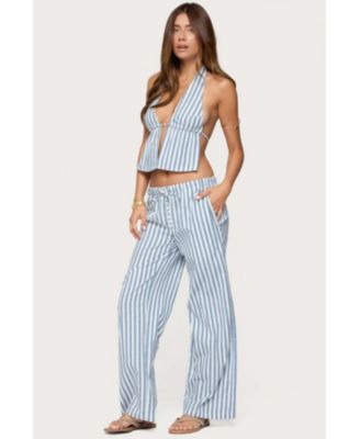 Women's Macey Striped Split Front Backless Top