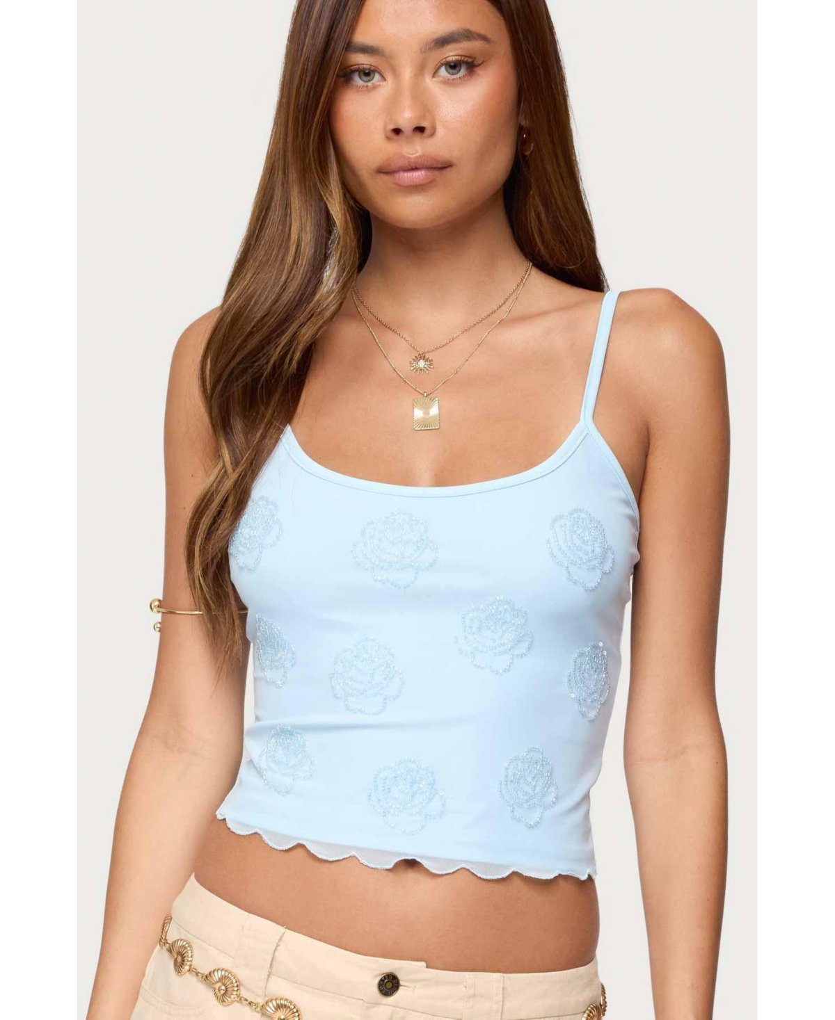 Women's Clarence Beaded Tank Top - Light-blue