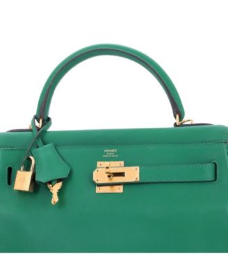 Pre-Owned Hermes Kelly 28 Handbag Green Evercolor with Gold Hardware