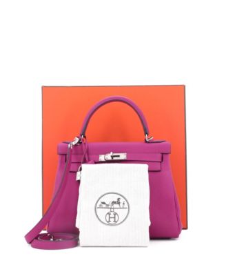 Pre-Owned Hermes Kelly 28 Handbag Pink Togo with Palladium Hardware