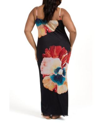 Women's Strappy Floral Print Mesh Maxi Dress