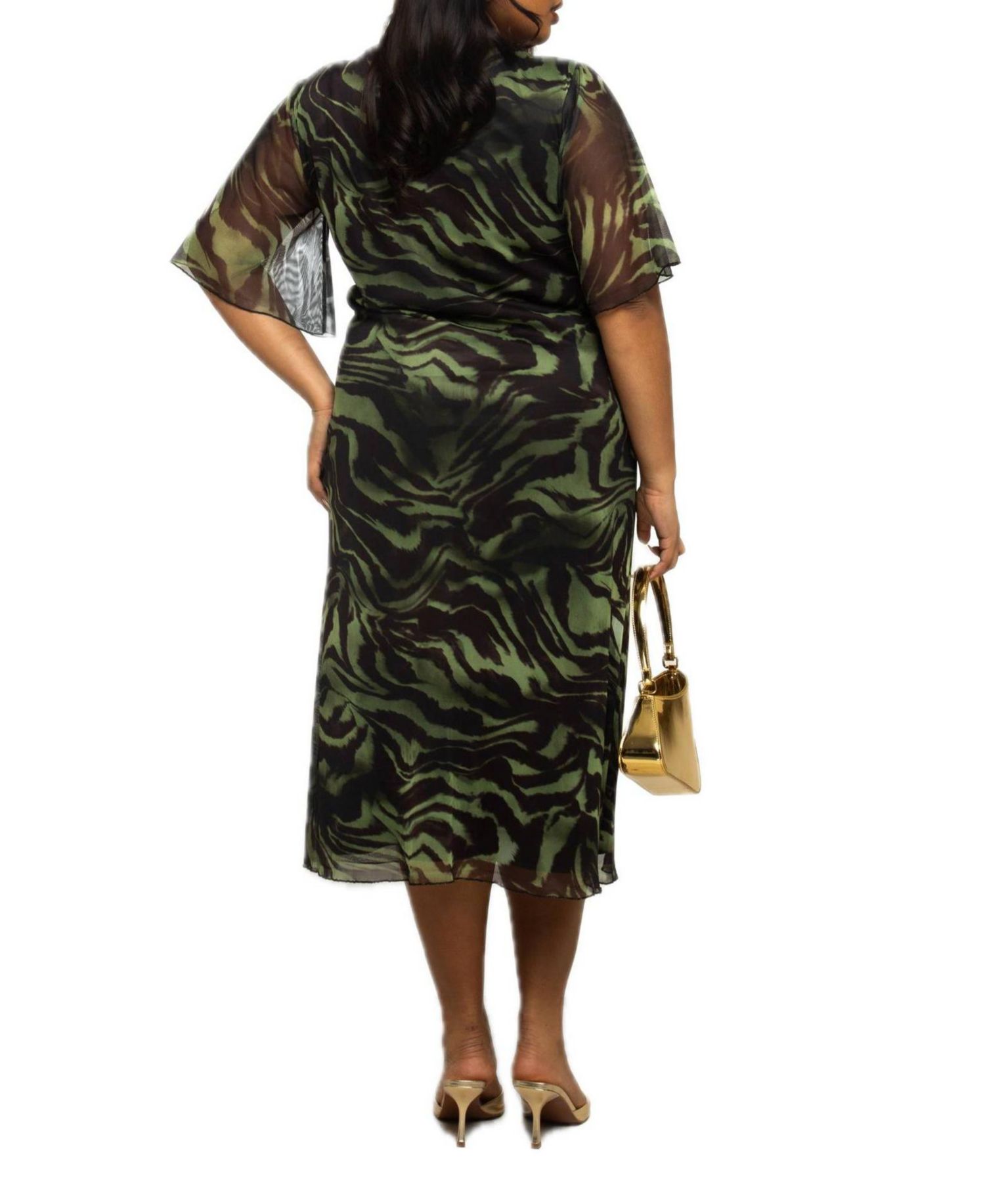 Women's Zebra Print Mesh Midi Dress