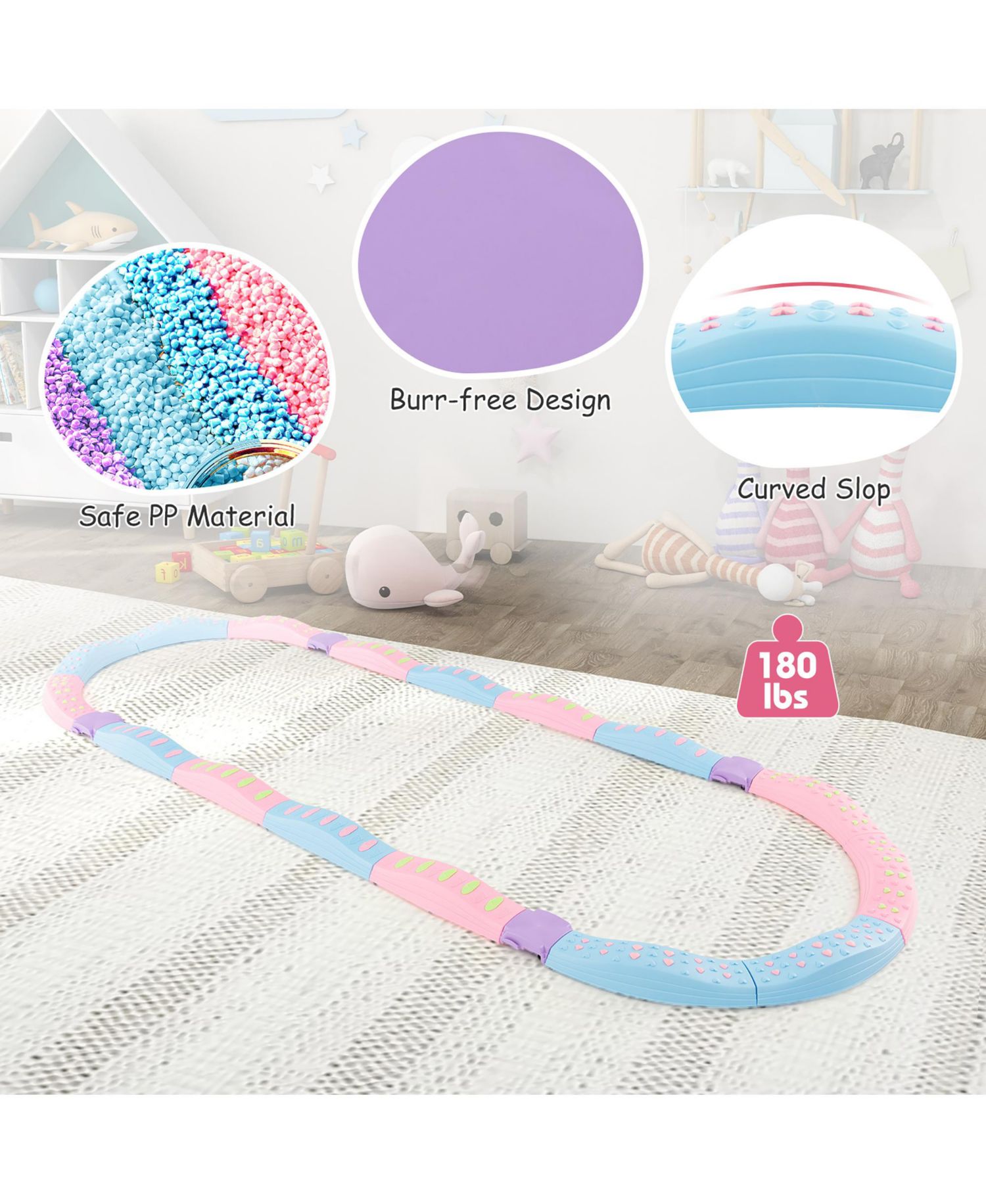 Kids Colored Balance Beams w/ Non-slip Textured Surface Bottom Pad Multicolor