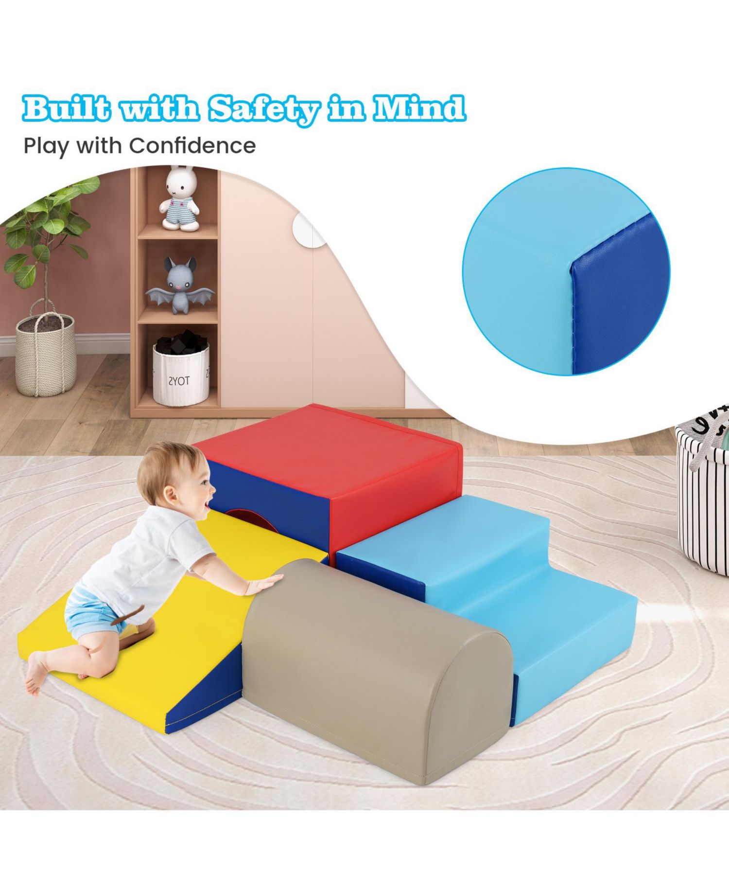 Kids Climb and Crawl Activity Playset Blocks w/ Waterproof PU Cover EPE Foam