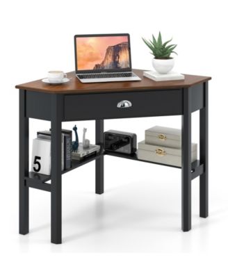 Corner Wooden Computer Desk for Home Office or Study, Compact Laptop Workstation