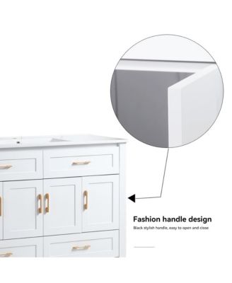 48" White Vanity with Ceramic Sink Combo, 4 Soft-Close Doors & 4 Drawers, Elegant Storage Unit