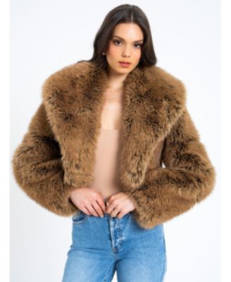 Women Yadavi Brown Faux Fur Cropped Jacket