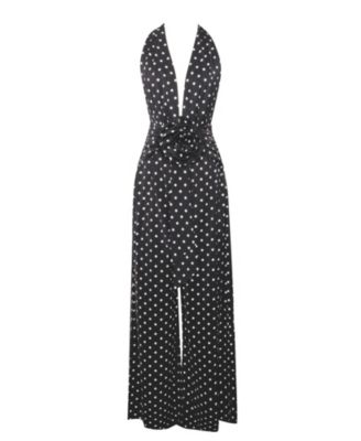 Women Oriana Black Polka Dots Halter Jumpsuit