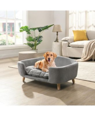 Mid-Century Dog Bed with Birch, Tufted Cushion
