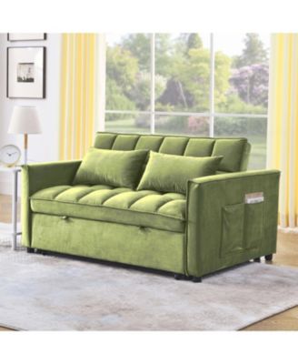 Velvet Green 54" Sleeper Sofa with Adjustable Back