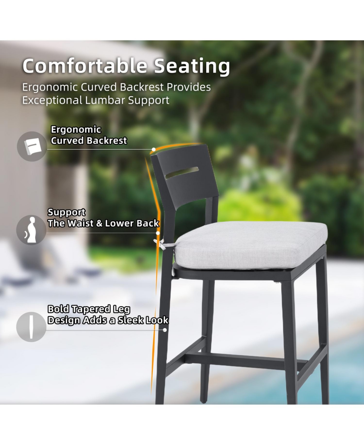 Streamdale Furniture Modern Outdoor Bar Stools - Ember Black Sunbrella Cushion