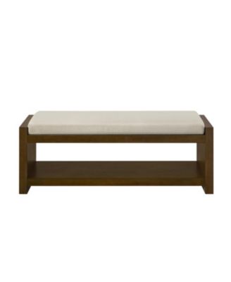 47" Beige Bench with Shoe Rack & Removable Cushion
