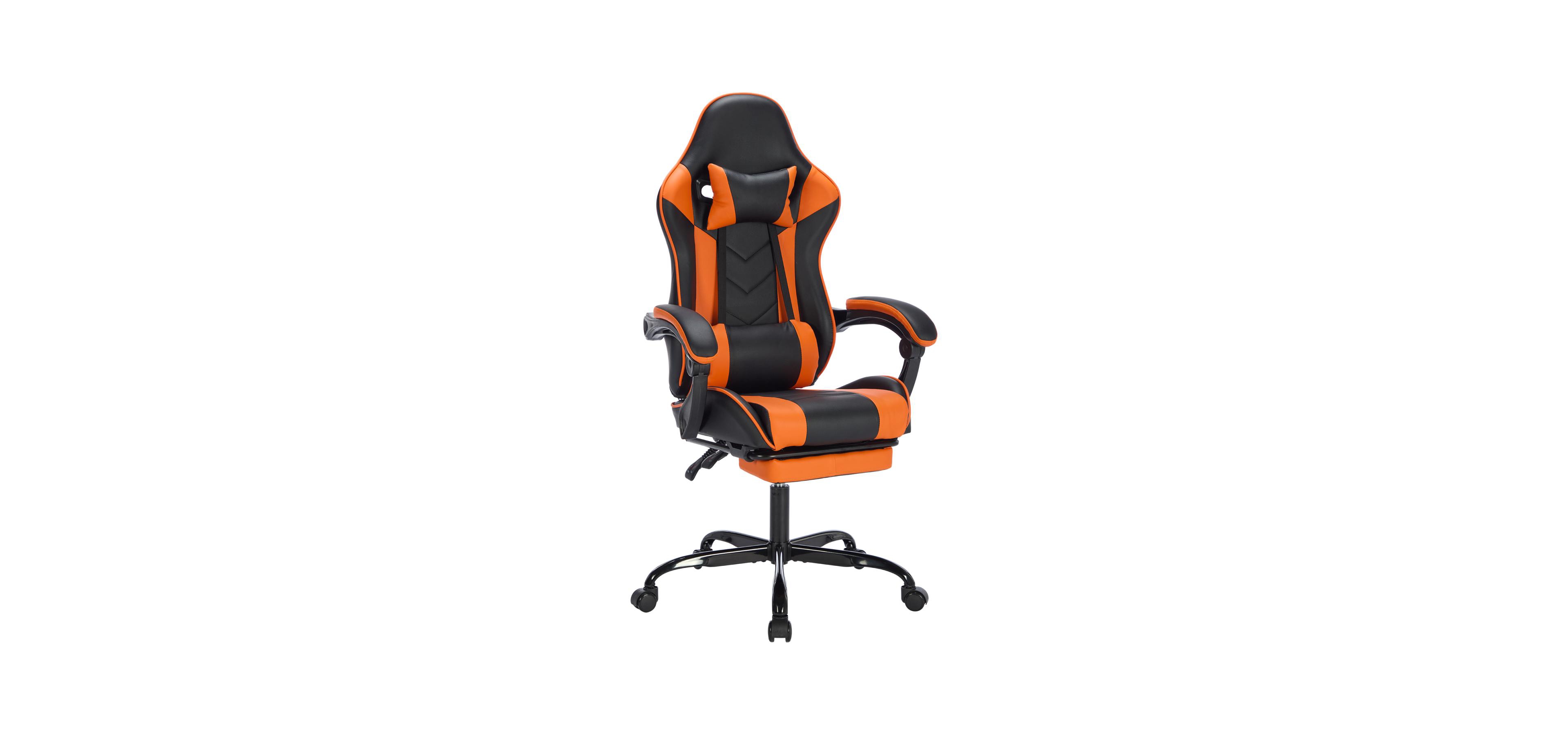 Streamdale Furniture Gaming Chair with Footrest Headrest & Lumbar Support - Black/Orange