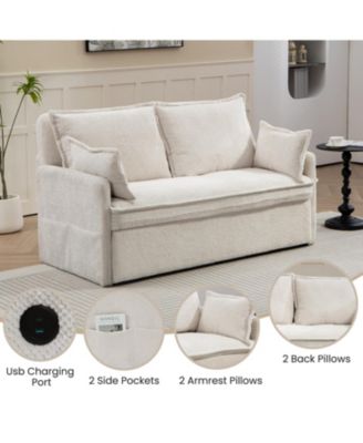 Corduroy Convertible Sleeper Sofa Bed with USB Ports