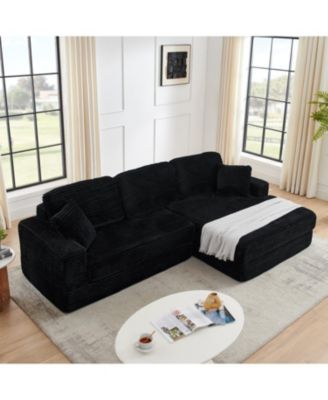L-Shape Corduroy Sectional Sofa Bed - Black