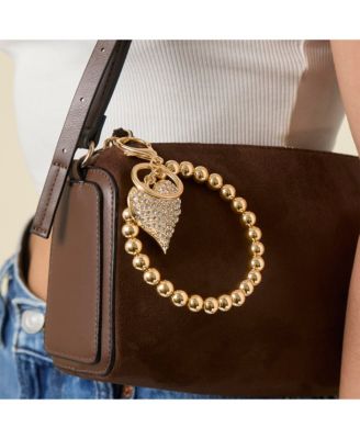 Heart Charm Stretch Keychain Bracelet in Gold-Tone