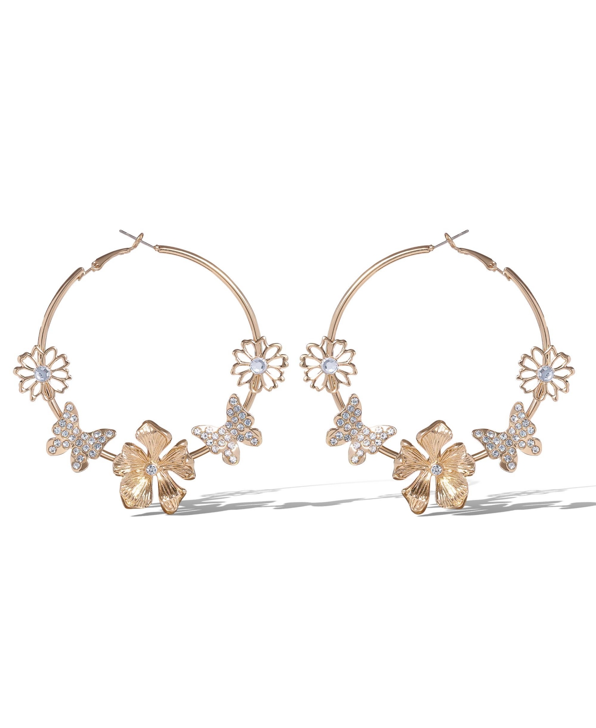 Floral Hoop Earrings in Gold - Gold