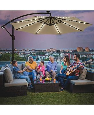 10 Feet 360° Rotation Solar Powered LED Patio Offset Umbrella without Weight Base