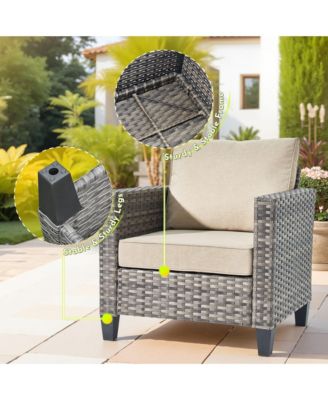 4 Pieces Outdoor Patio Furniture Set,Outside Conversation Set with All-Weather Wicker Sofa,Deep Seating Cushions and Solar Powered Coffee Table