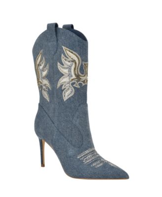 Women's Rasima Denim Rhinestone Embellished High Heel Western Boots