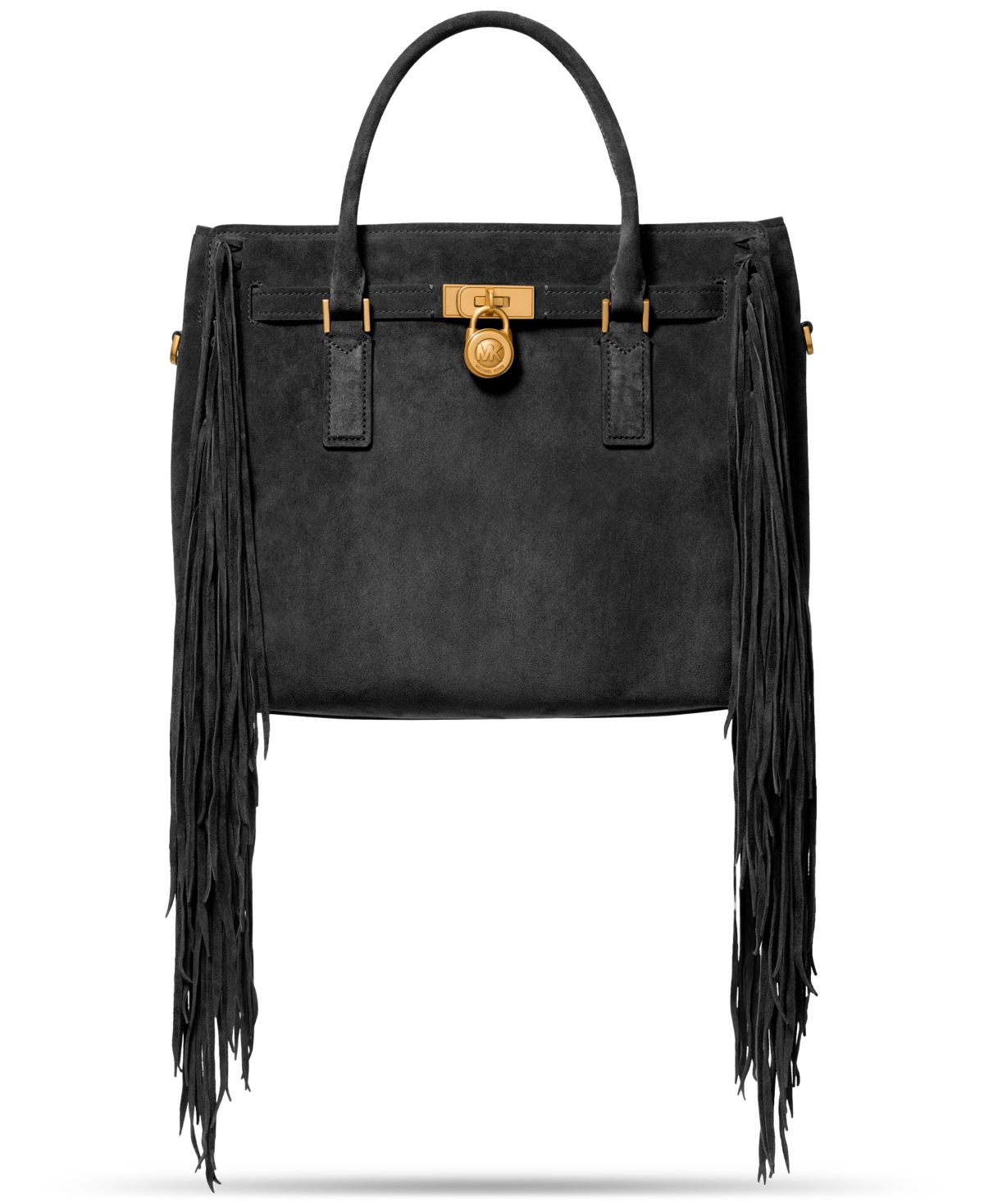 Michael Kors Hamilton Moderne Large Fringed Suede Satchel In Black