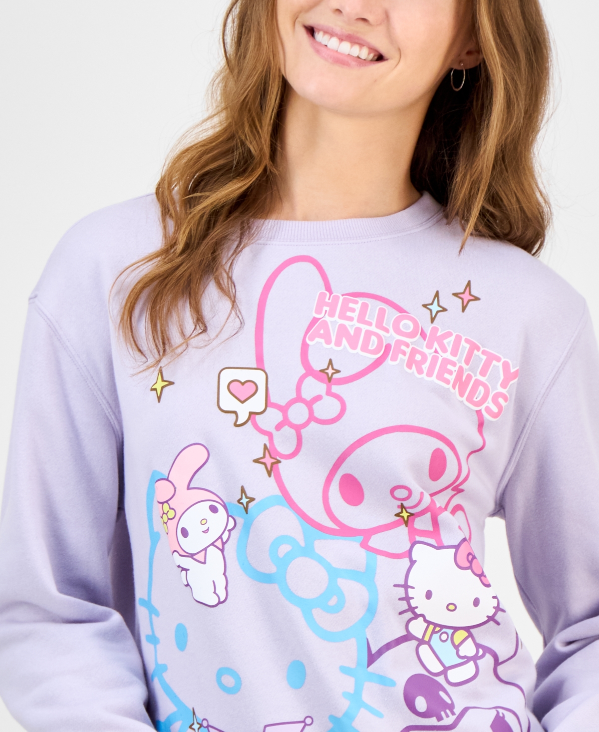 Love Tribe Juniors' Hello Kitty And Friends Cotton Crewneck Sweatshirt In Purple