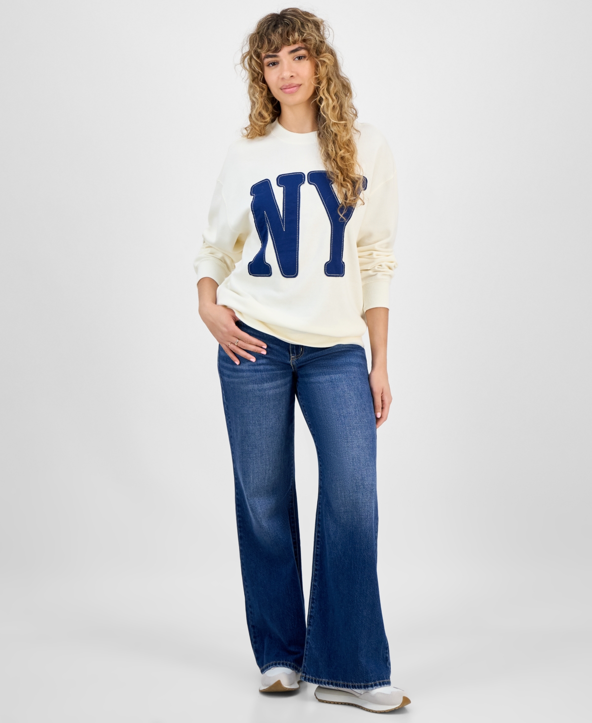 Rebellious One Juniors' Ny-applique Sweatshirt In White