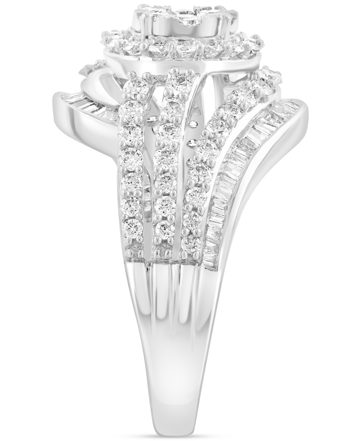 Effy Collection Effy Diamond Round & Baguette Swirl Halo Cluster Ring (1-1/5 Ct. T.w.) In 14k White Gold In Silver
